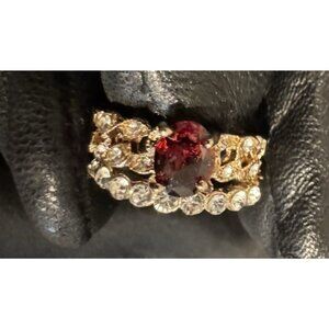 NEW Fashion CZ Moissanite Ruby 2 PC Stackable Ring Goldtone Women 18 US 8